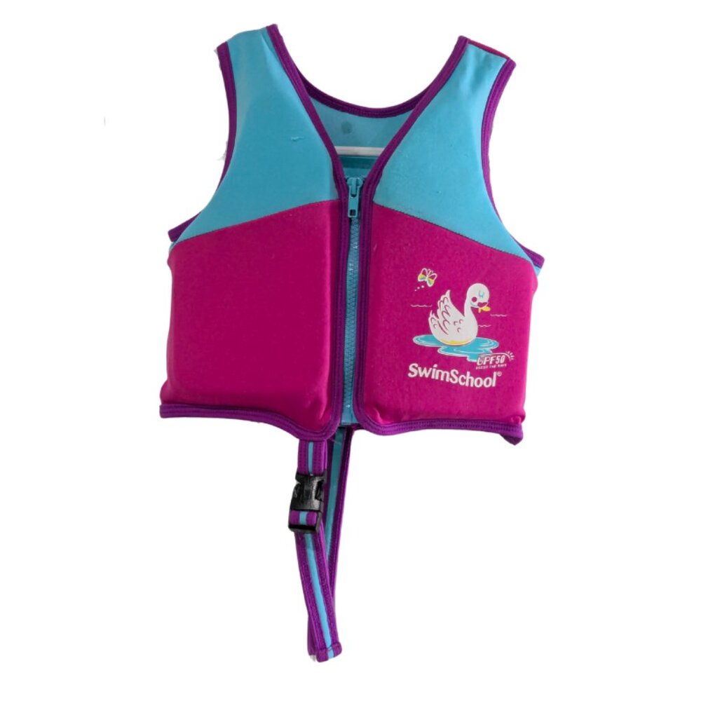 SwimSchool Kids Swim Trainer Vest Foam UPF 50 Pink Ages 2–4 Max 33 lbs, Level 2